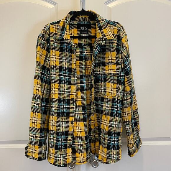 Zara Plaid Button Down Jacket - Women Size L - Yellow - Picture 1 of 6